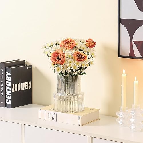 Miniatura 4 de Jarrón de vidrio acanalado para flores, florero de vidrio estriado, florero de cristal acanalado, florero cilíndrico de vidrio, florero de flores