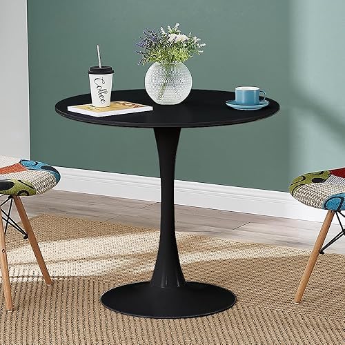 Miniatura 2 de Moderna mesa de comedor redonda, 31.5 pulgadas, muebles de comedor de cocina, mesa de comedor, mesa de ocio, mesa de sala de estar (negro)