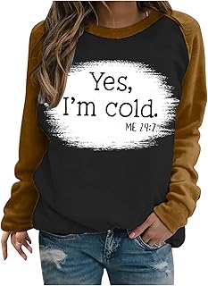 Amikadom Roupas femininas inverno outono manga longa gola redonda Yes Im Cold gráfico ajuste relaxado moletom feminino 2023