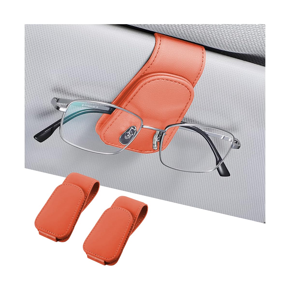 AICEL 2PCS Sunglasses Holders for Car Sun Visor, Magnetic Clip, Orange