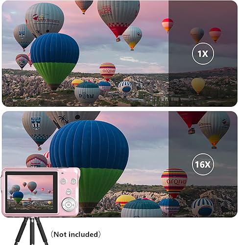 Miniatura 3 de Cámara digital para niños cámara digital de 27 K para adolescentes niños y niñas cámara de zoom digital 16X con tarjeta SD de 32 GB y 2 baterías rosa