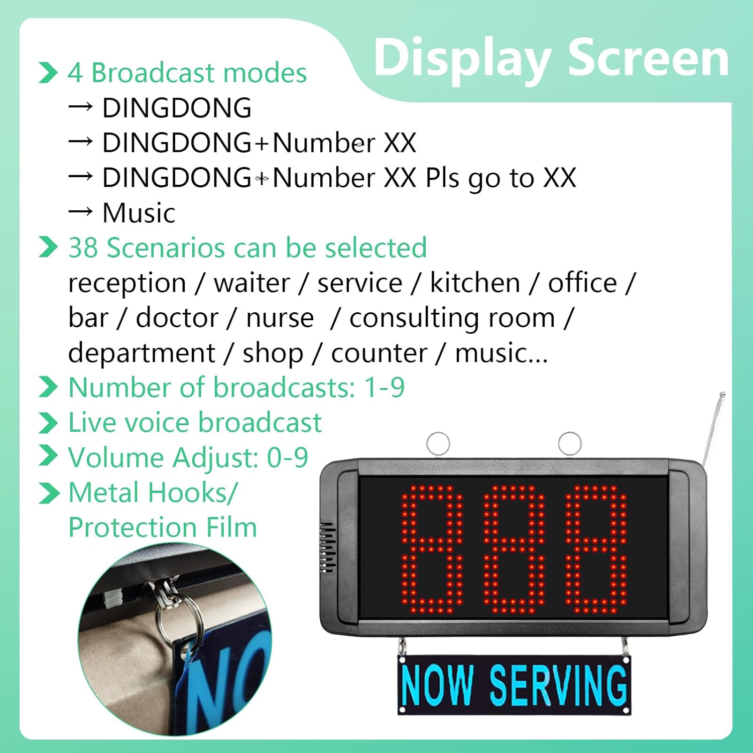 Take a Number System Wireless Queue Calling System for Customers Waiting with 3-Digit Voice Prompt Now Serving Display Numeric Keypad & Remote for Restaurant Bank Medical Clinic Church