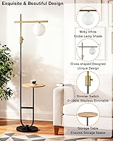 Vista 3 de Lightdot Lámparas de pie regulables doradas y negras de 66 pulgadas con mesa, moderna lámpara alta de pie con pantalla de globo, cabeza