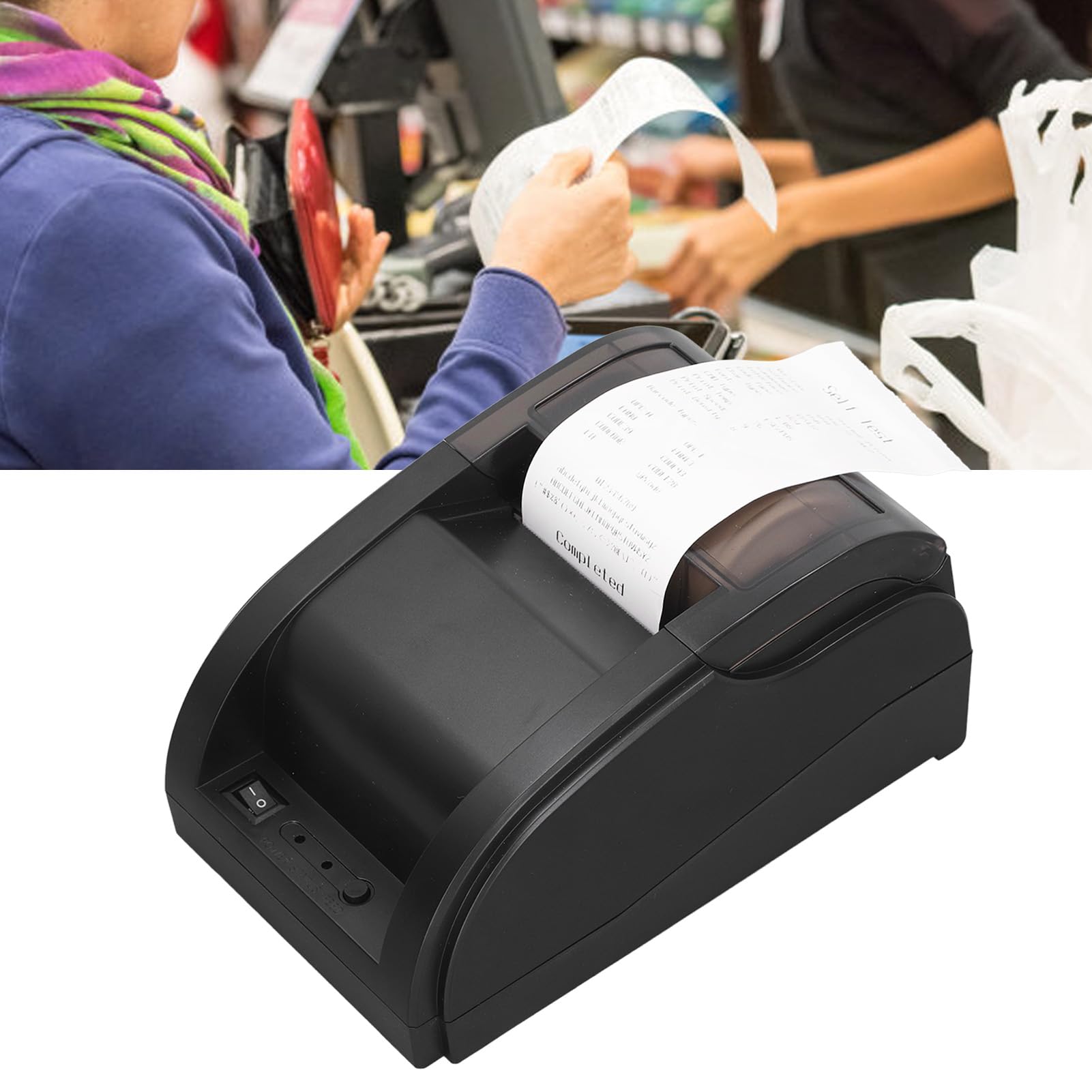 Stampante Termica Scontrini USB 60-80mm/s Taglio Automatico Larghezza Carta 57,5mm POS Supermercato Ristorante Caffetteria Ufficio Compatibile Android iOS Bluetooth ABS Spina UE