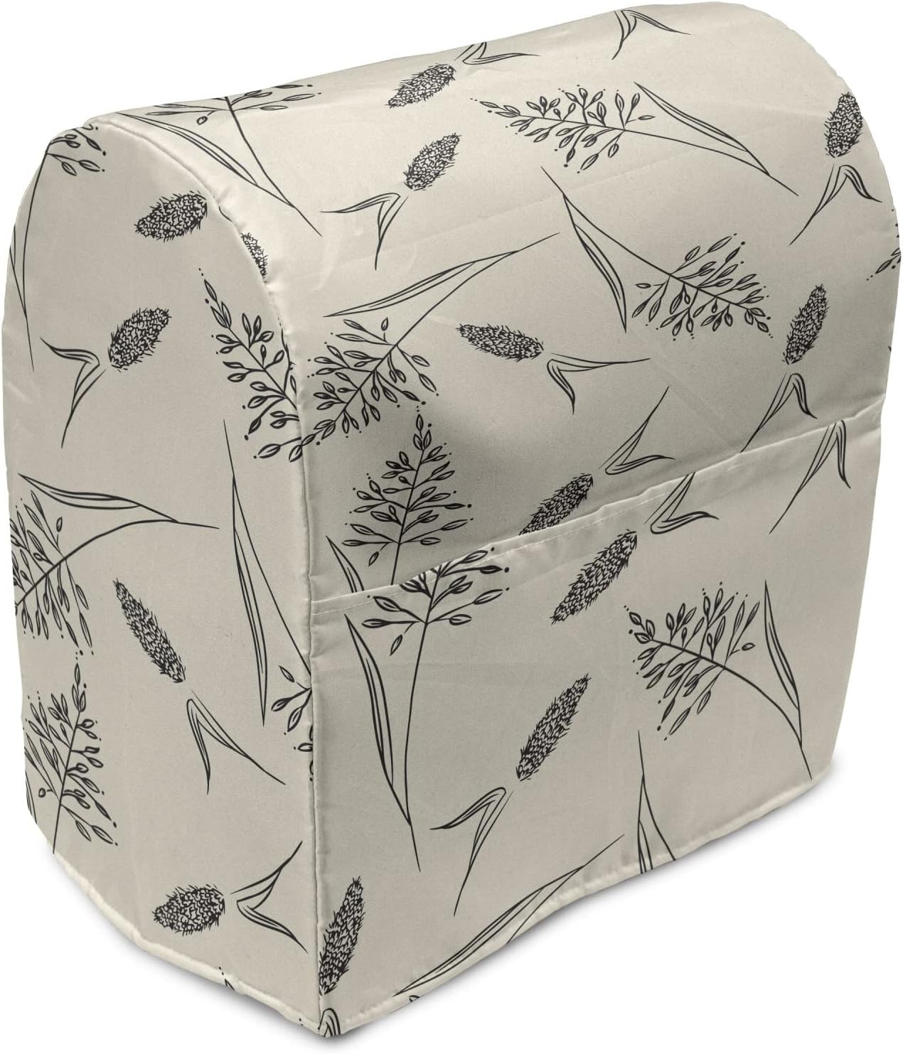 Ambesonne Boho Stand Mixer Cover, Botanical Themed Delicate Pastel Pattern with Natural Field Herbs Print, Kitchen Appliance Organizer Bag Cover with a Pocket, 6-8 Quarts, Cream and Charcoal Grey