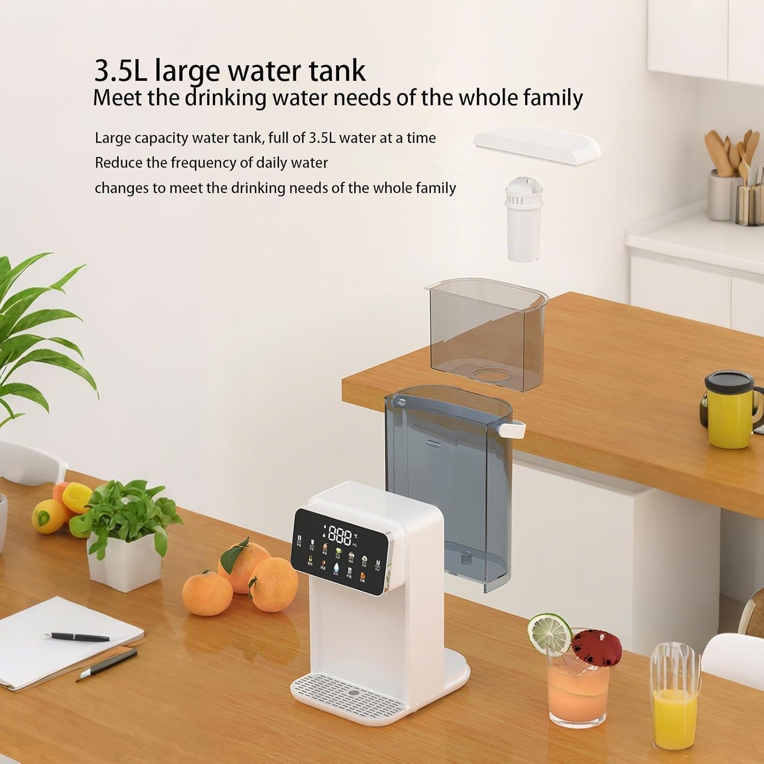 2000W ウォーターサーバー 水道水, 3秒瞬間熱湯 卓上ウォーターサーバー, 取り外し可能 3.5L 大容量 水タンク 瞬間湯沸