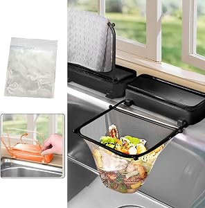 2025 New Suction Cup Sink Food Catcher, Mesh Bags Garbage Disposal with Collapsible Basket, Anti-Slip Sink Food Collector, Edge-Mounted for Kitchen (Black)