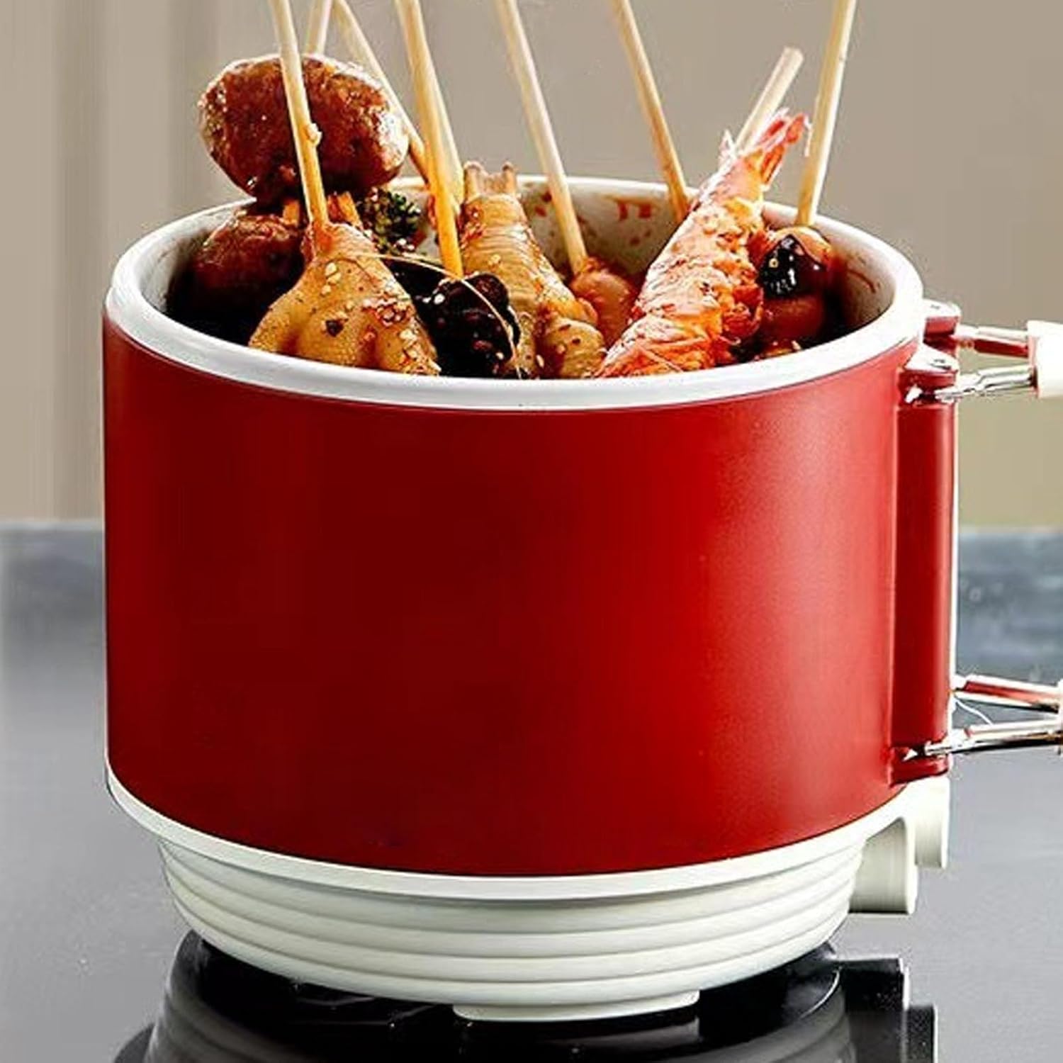 Pssopp Mini Electric Cooker with Foldable Handle, Quick Heating, Multi Functional, Compact Size, Easy to, for Home Kitchen (US Plug)
