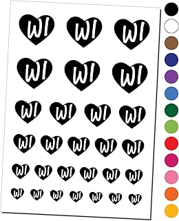 WI Wisconsin State in Heart Temporary Tattoo Water Resistant Fake Body Art Set Collection - Yellow (One Sheet)