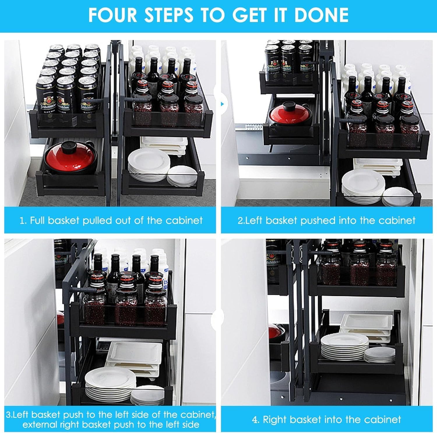 2-Tier 4-Shelf Blind Corner Cabinet Organizer – 700mm Extendable Pull-Out Shelf System, Adjustable Heavy Duty Storage for Kitchen or Bathroom(800mm)