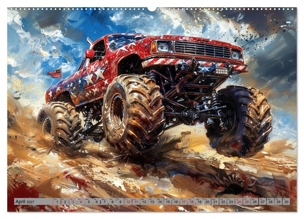 Monstertruck Madness (High Quality Premium Wall Calendar 2027 DIN A2 landscape),CALVENDO 12 Month Wall Calendar: Wild paintings of untamable off-road tucks