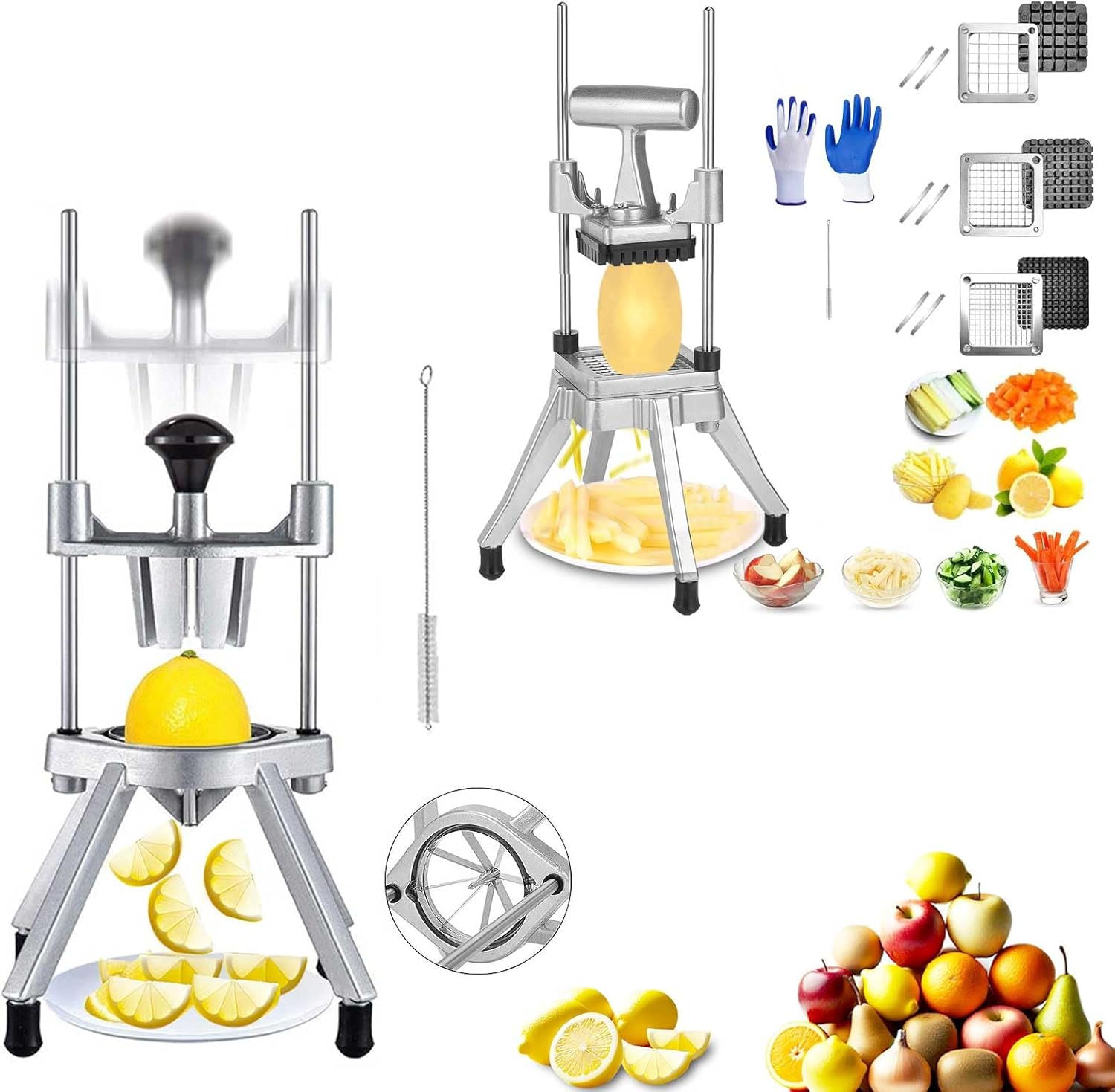 Commercial Lemon Cutter 8-Section with V-Shaped 420 Stainless Steel Blades,Commercial Vegetable Chopper & French Fry Cutter Stainless Steel,Vegetable Chopper Dicer Stainless Steel