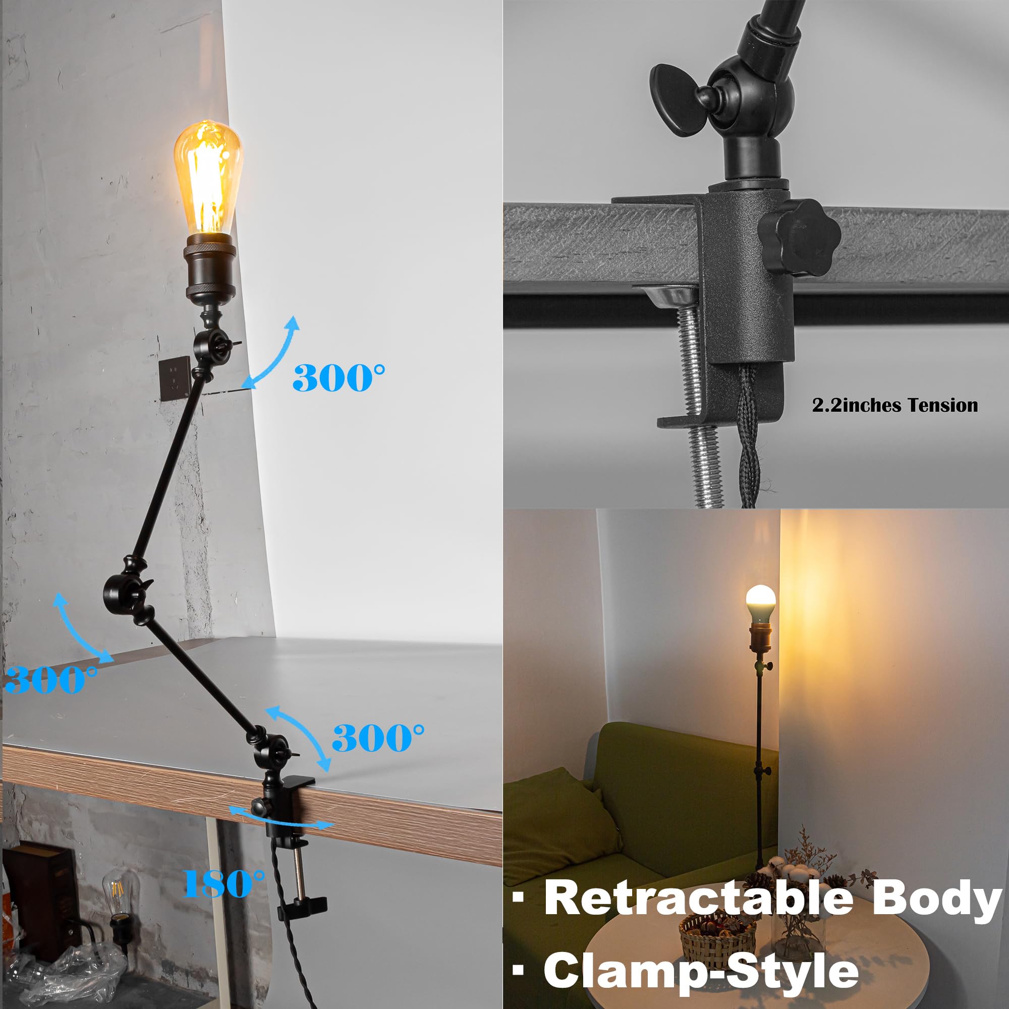 Wiederaufladbar Klemmleuchte mit Fernbedienung, Einstellbar Clip auf Schreibtisch Leselampe,Dimmbar Clamp Nachttischlampe mit Flexarm für Schreibtisch Nachttisch Regal- TB2773B