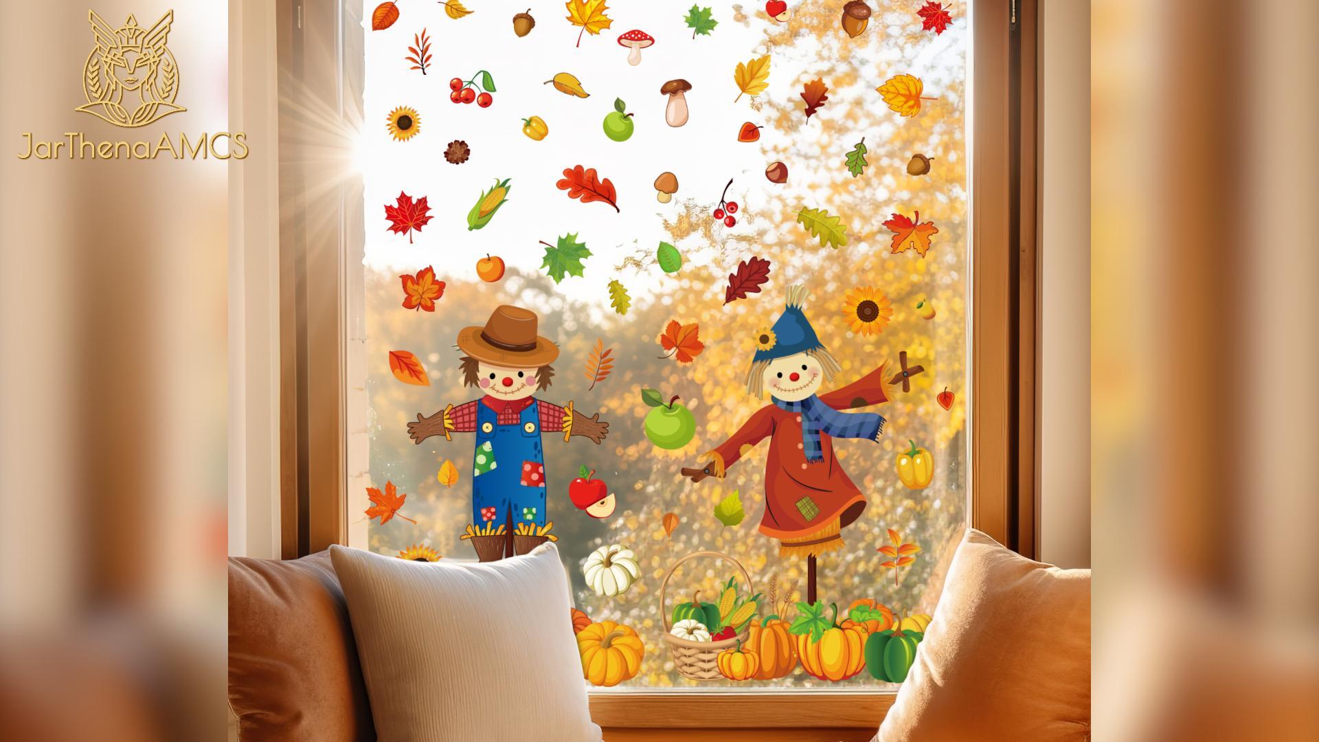 Amazon.com: JarThenaAMCS 4 Sheet Fall Scarecrow Window Clings