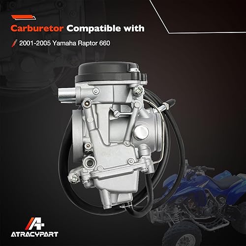 Miniatura 5 de Carburador compatible con Yamaha Raptor 660 660R YFM660 YFM660R ATV Carb 2001-2005 con filtro de aire espuma y válvula de combustible Petcock Raptor