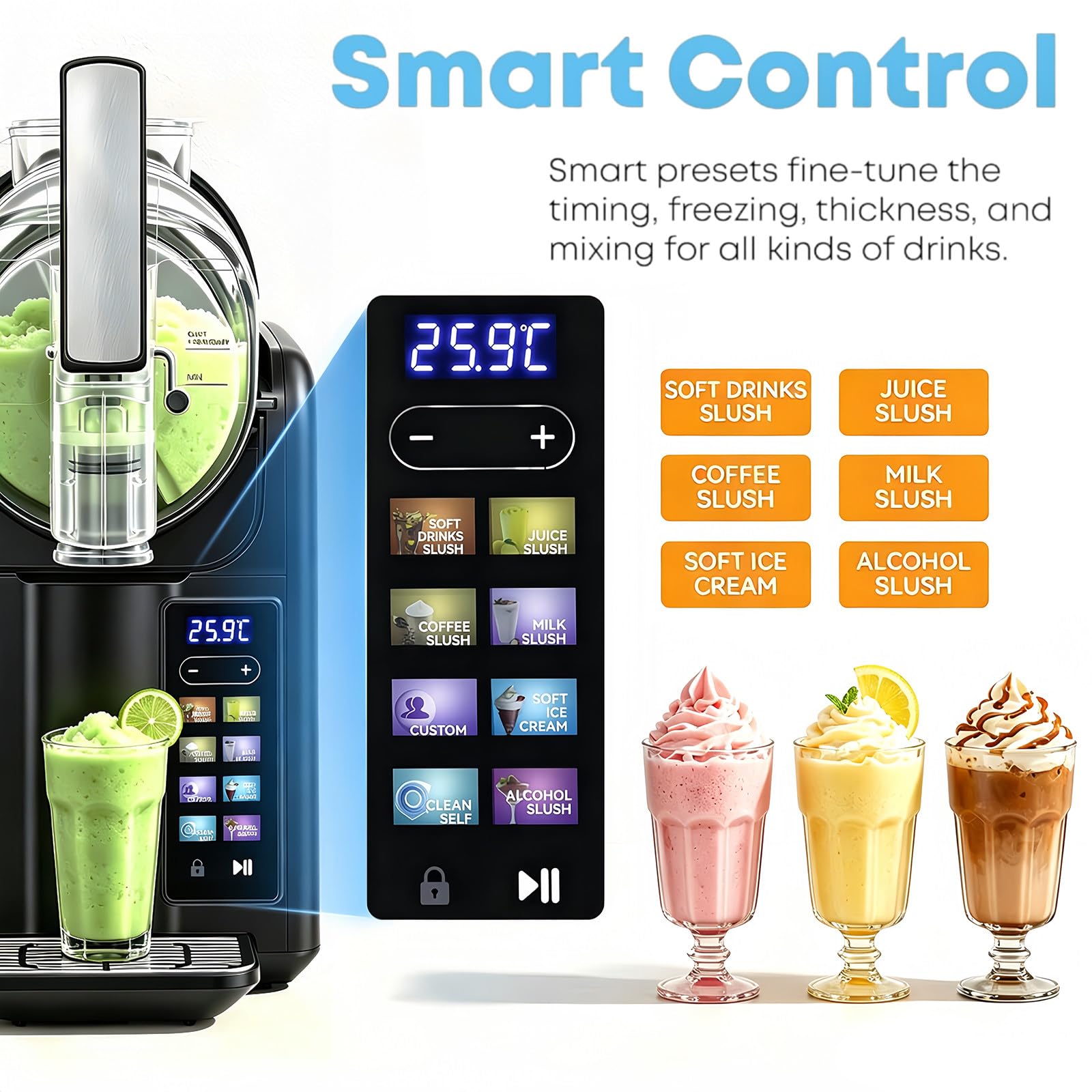 BANGBANGJI Máquina de Granizados Heladera 2L, 6 Programas, Pantalla LED, Autolimpieza, Temperatura Ajustable, para Margaritas, Frappés, Batidos Y Más Black