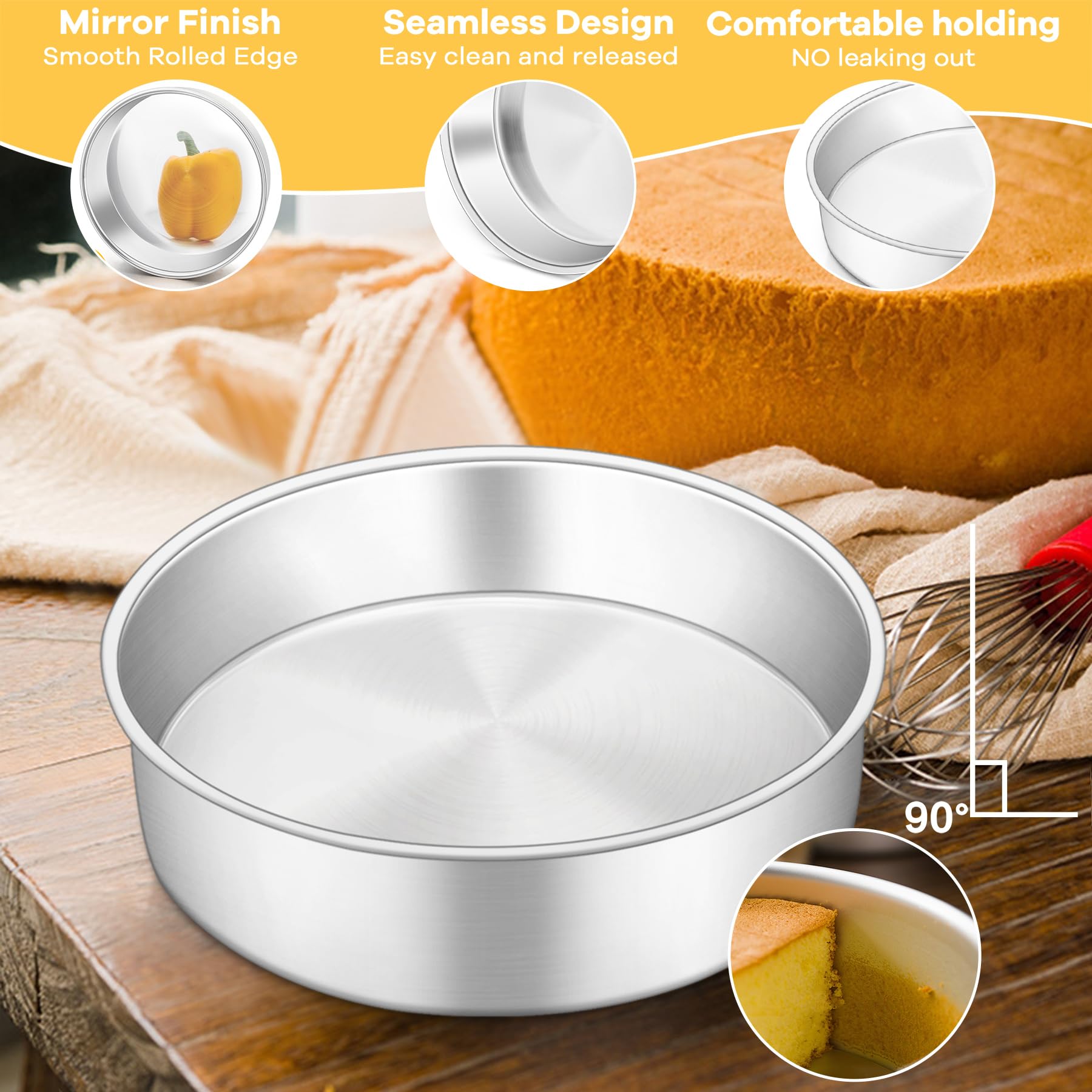 HaWare Set di 3 teglie rotonde in acciaio inox, 15,2 cm, per compleanni e matrimoni, per arrostire, servire, salutari e atossici, lucidati a specchio e lavabili in lavastoviglie (16 cm)