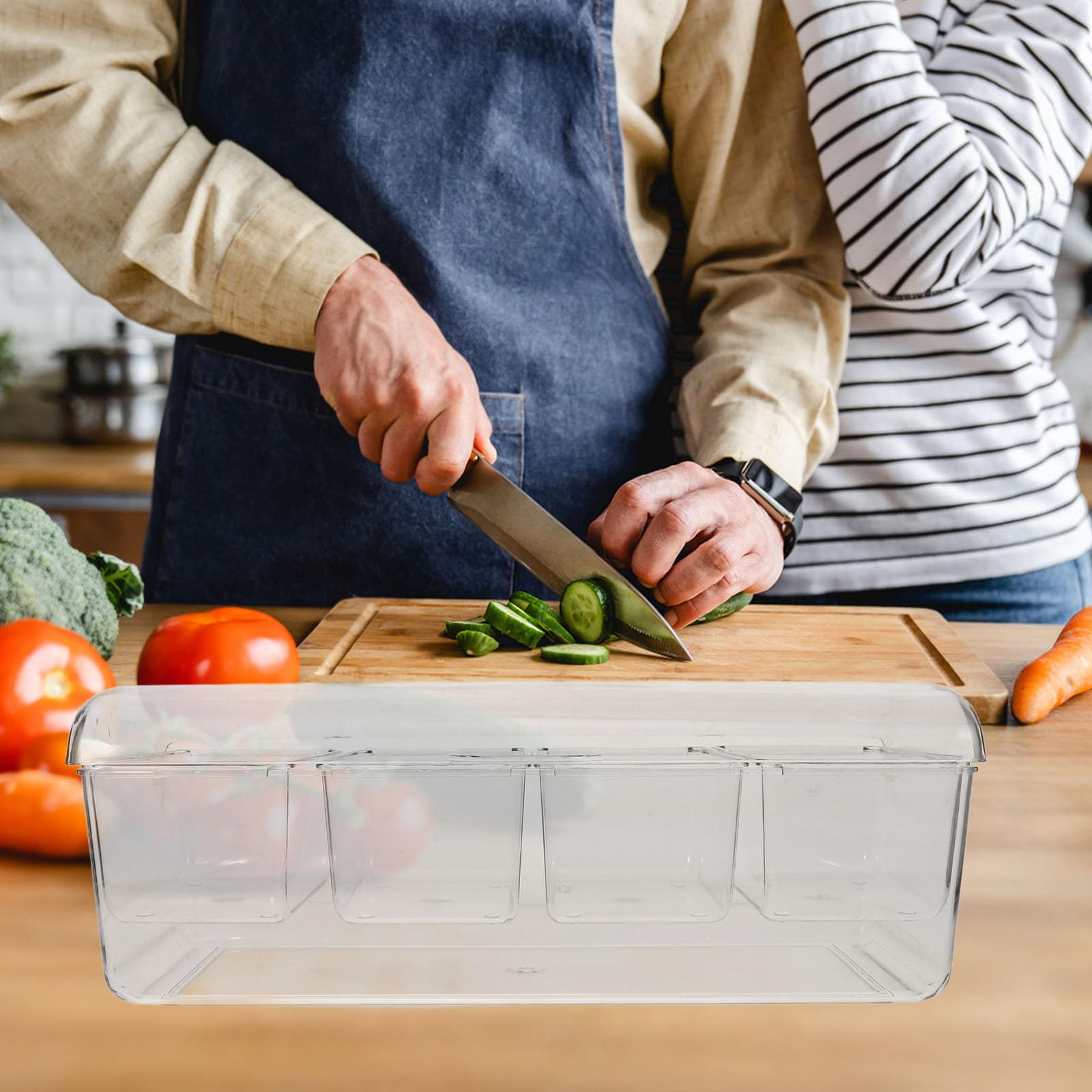 Happyyami Contenitore con Coperchio per Insalata Trasparente Refrigerato Set Compatto con 4 Scomparti, Vassoio Portacondimenti Multifunzionale per Picnic, Feste e Riunioni Familiari