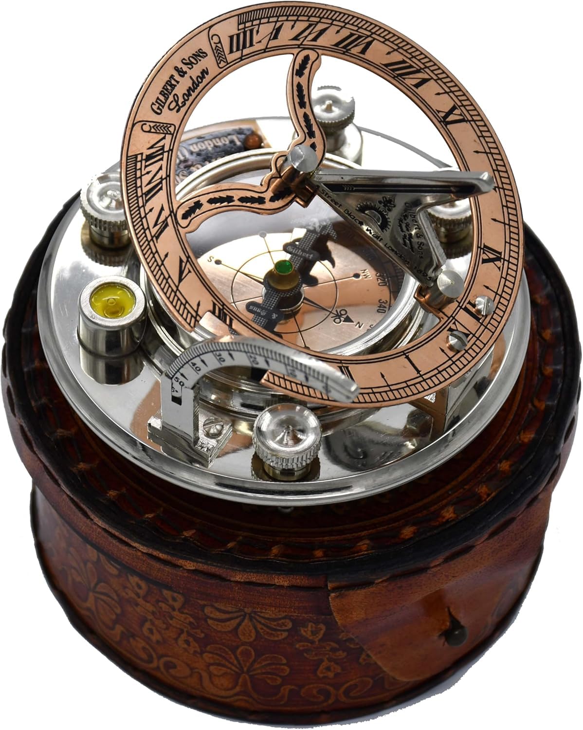 Boussole à cadran solaire en laiton antique et cuivre, réplique de montre, boîte cadeau