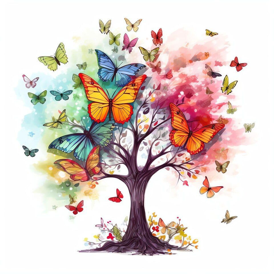 Image of Tree of Life Cross Stitch Kits for Adults Beginner,Butterfly Counted Cross Stitch Kits Printed Stitching Cute Patterns Dimensions Needlepoint Art Crafts Embroidery Kits for Adults Beginners