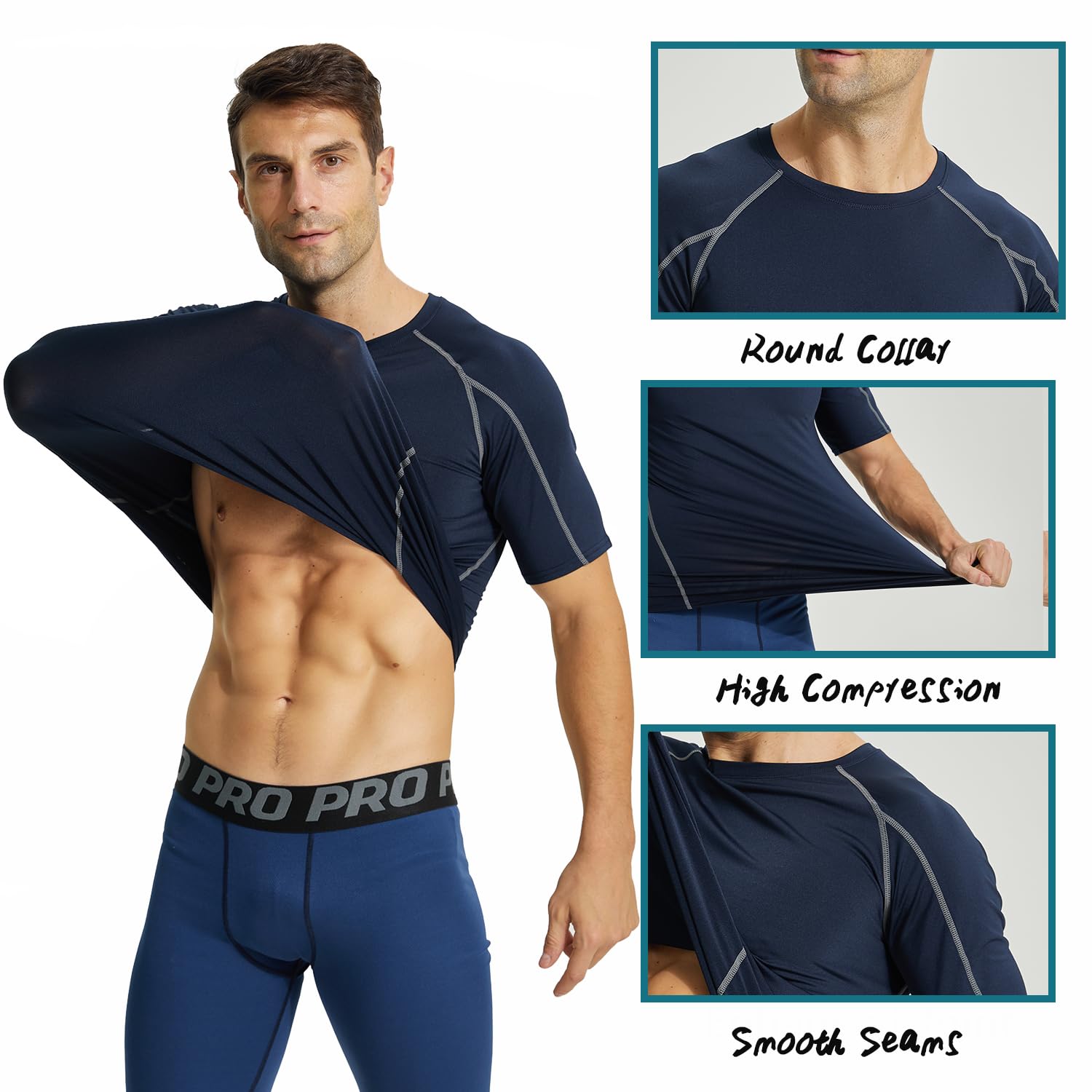 LANBAOSI Lot de 2 Tee Shirt Compression Homme Manches Courtes Sport T-Shirt Séchage Rapide Respirant Maillot Running Baselayer Haut