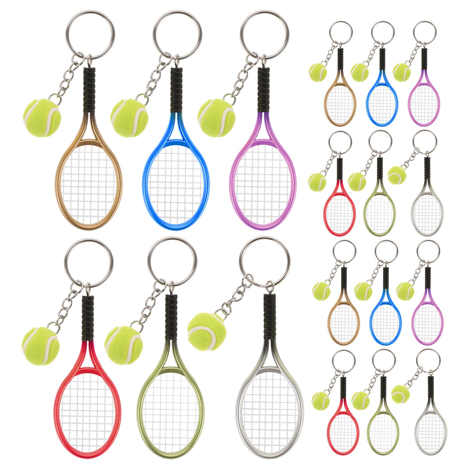 Yardwe Portachiavi Racchetta da Tennis Mini 18 Pezzi in Plastica | 18 Colori Assortiti, Leggero e Portatile, per Decorare Borse e Zaini Ogni Giorno