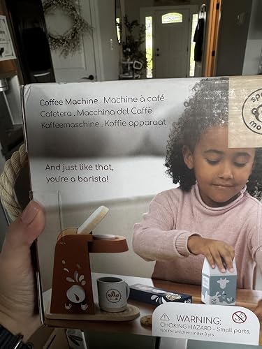 Speedy Monkey Machine à café en bois pour enfants de 3 ans et plus – Ensemble d'accessoires de cuisine Montessori, jeu de rôle éducatif pour tout -petits, jouet alimentaire en bois certifié FSC