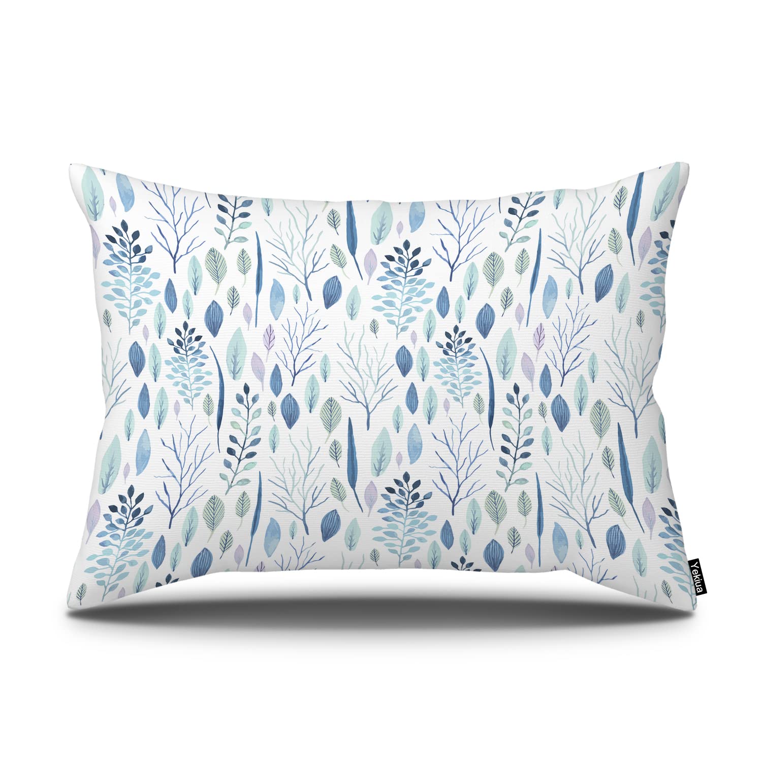 EKOBLA Federa per cuscino quadrata in cotone e lino, motivo floreale tropicale con acquerello, palma hawaiana, ibisco, decorativa, per divano, sedia, letto, 30,5 x 50,8 cm
