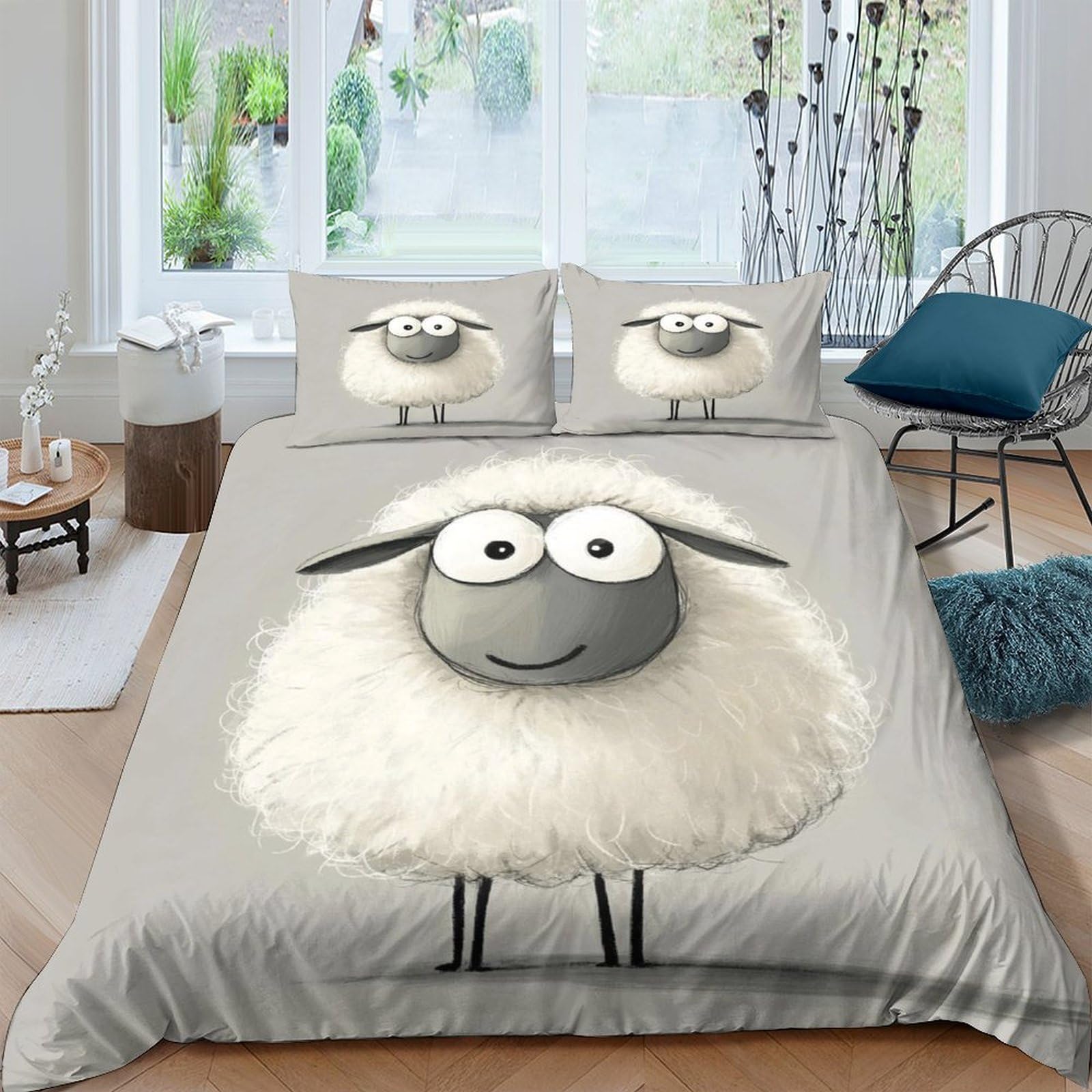 Ctjqhvkz Style-6 3D Printed Cartoon Sheep Fitted Sheet Microfiber Soft Grey Animal Bed Cover For Bedroom Dorm Mattress Decor Single（135X200cm）