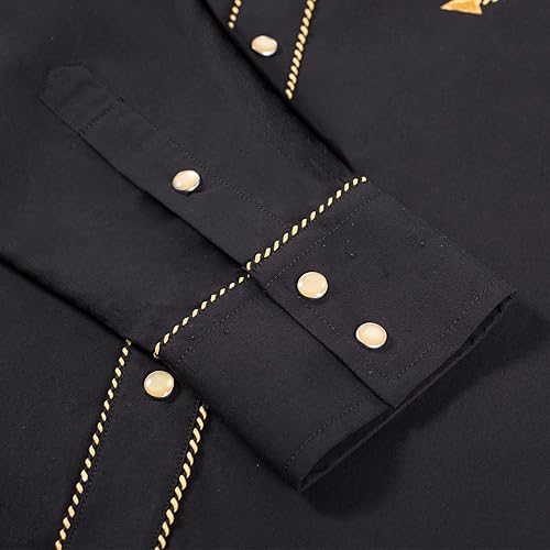 Miniatura 4 de SALVAJE OESTE Camisa vaquera occidental bordada de manga larga casual con botones a presión para hombre