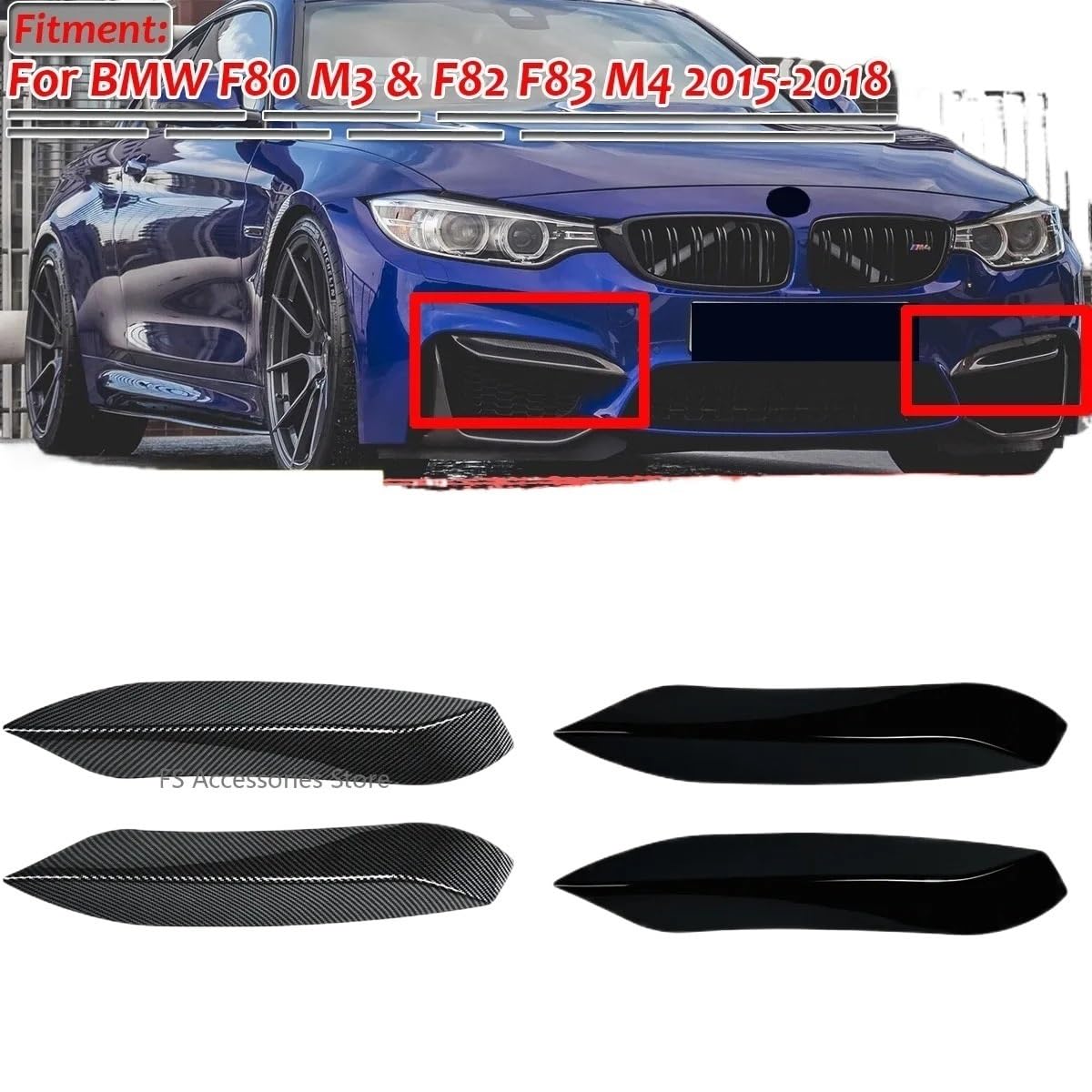 Rozdzielacz nawiewu bocznego przedniego zderzaka Pasuje do M3 2014-2019 F82 F83 2015-2020(Carbon Fiber Look)