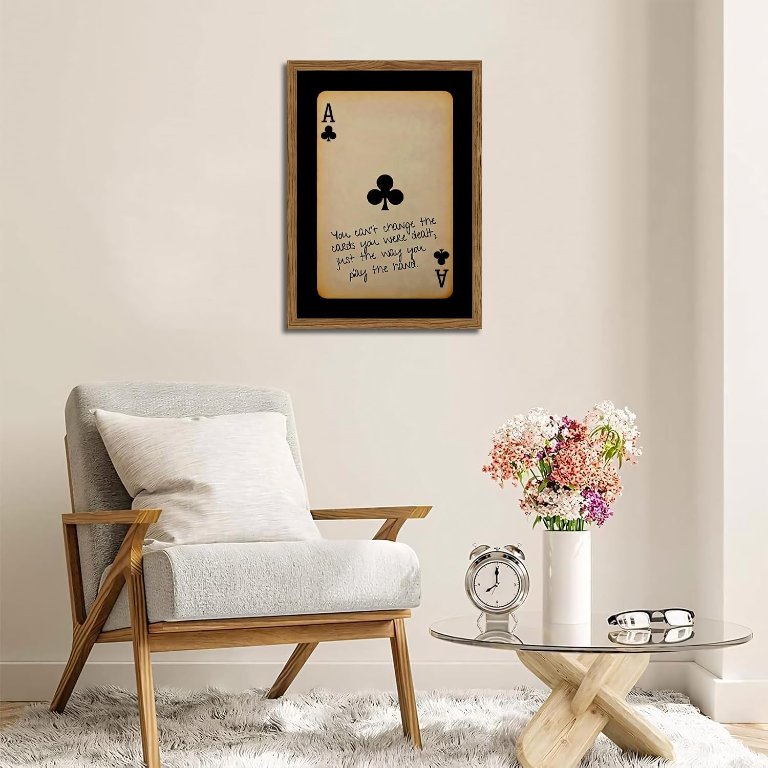 Interesting Vintage Lucky Ace Playing Cards Framed Wall Art, Fun Modern Preppy College Card Decor, Trendy Minimalist Black Aesthetic Art Print for Home Office Bedroom Living Room, 16 x 12 in