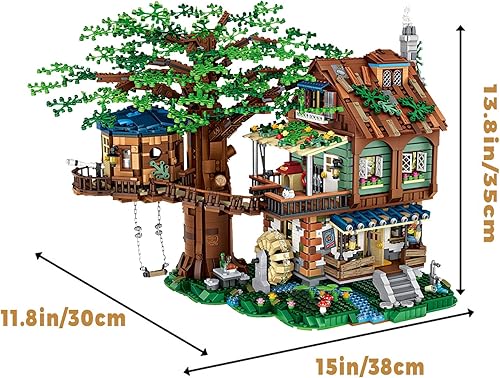 Miniatura 7 de Juego de juguetes modelo de mini ladrillos de casa de árbol, bloques de construcción de casas forestales, juegos de vista de calle, mini bloques