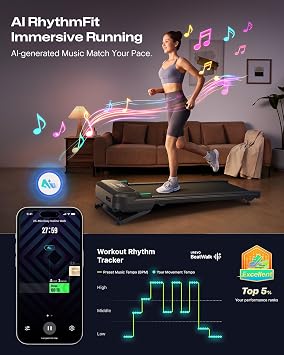 UREVO Smart Walking Pad Treadmill for Home, 9% Auto Incline for Home Hiking, Quiet 2.5 HP Dual Brushless Motor, Under Desk Treadmill, AI App with World Tour & RhythmFit, 12-Point Shock Absorption