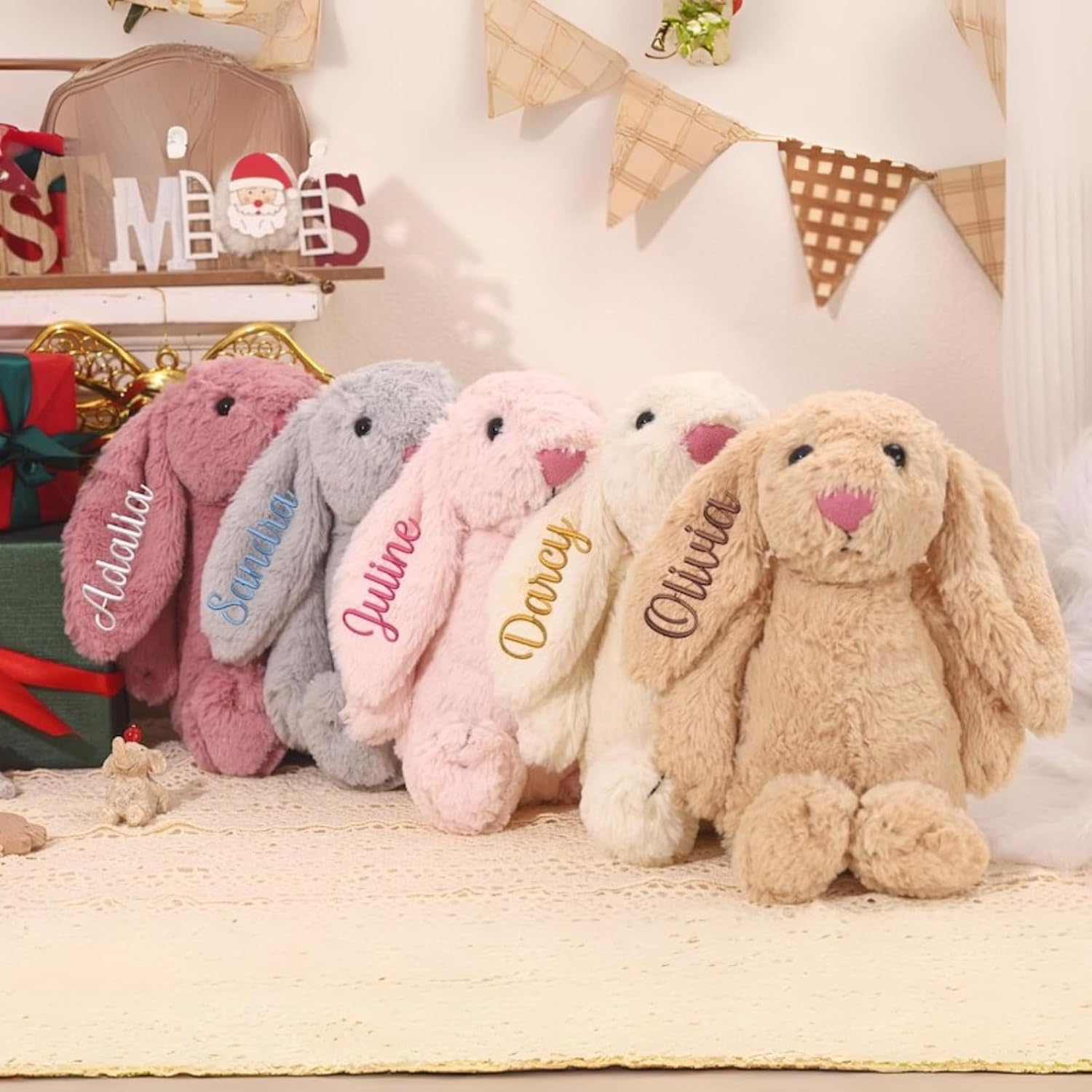 Personalized Easter Bunny Plush, Custom Rabbit Stuffed Animal with Embroidered Name/Date, Birthday Eater Gift for Baby Kids Boys(Brown Bunny)
