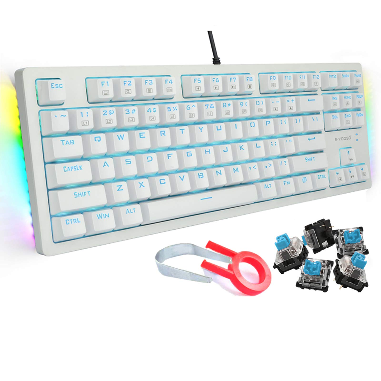 メカニカルキーボード　US配列　青軸　ゲーミング Amazon | e元素ゲーミングキーボード 青軸を採用 テンキーレスUS