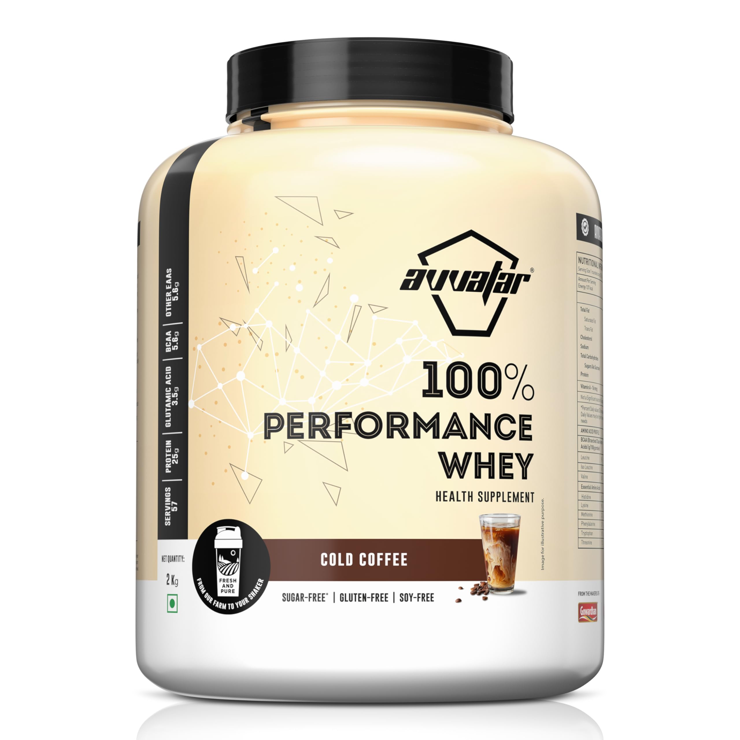 avvatar PERFORMANCE WHEY PROTEIN | 2Kg | Cold Coffee Flavour | 25g Protein | 57 Servings
