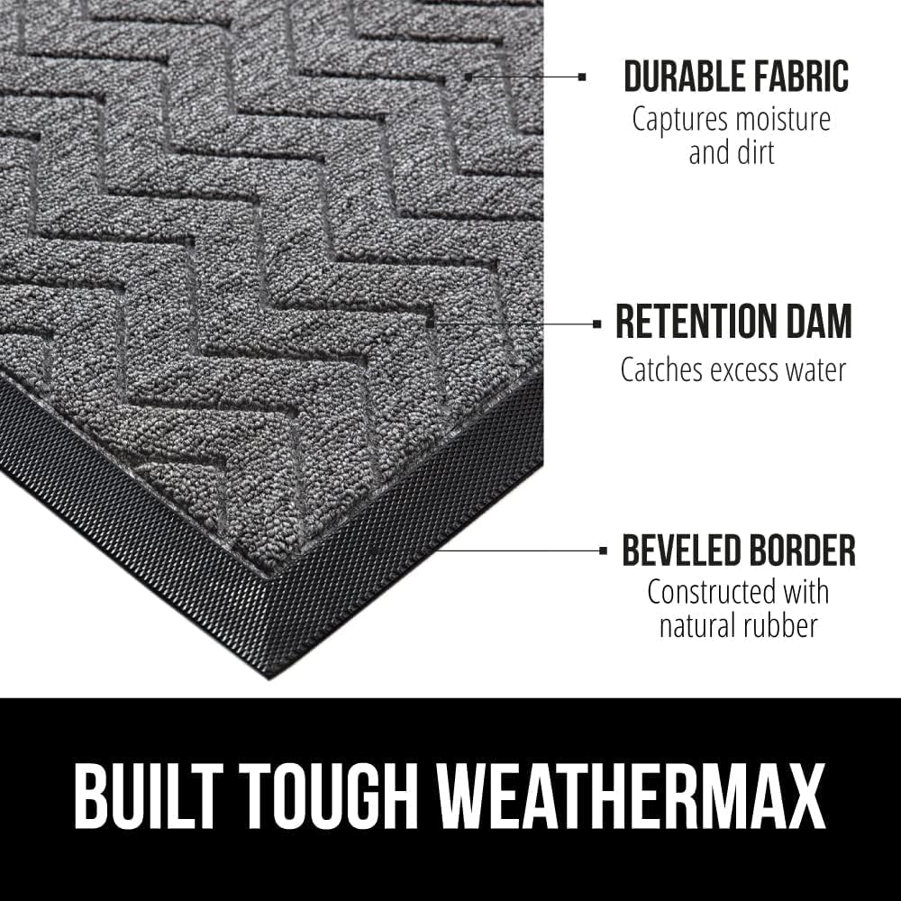 Gorilla Grip All-Season WeatherMax Doormat, Durable Natural Rubber, Stain and Fade Resistant, Low Profile, Indoor Outdoor Doormats, Easy Clean Patio Entrance Mat, 17x29, Steel Chevron : Patio, Lawn & Garden