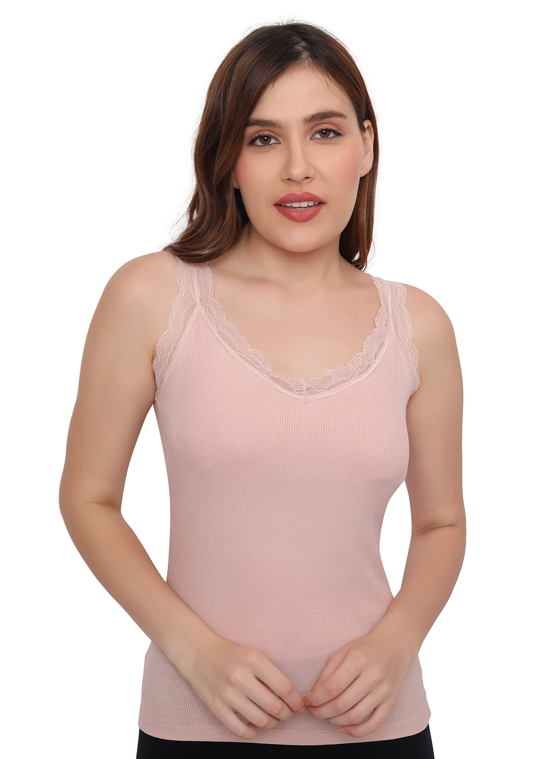 Women's Padded Seamless Lace Trim Relaxed Fit Camisole/Inner, Removable Pads-image-38