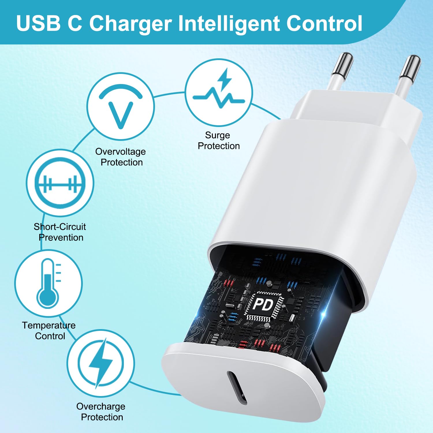 Apple MFi Caricatore Rapido USB C 25W per iPhone 14 13 12 11 Pro Max/Mini/XS/X/8 con Cavo 2M