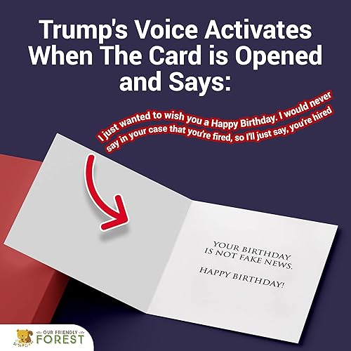 Miniatura 3 de OUR FRIENDLY FOREST Tarjeta de cumpleaños de Talking Trump con voz auténtica, felicitación de cumpleaños con tema presidencial para hombres y