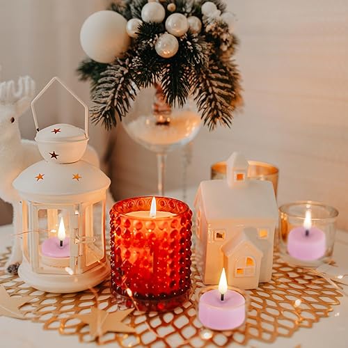 Miniatura 5 de Eywamage Velas votivas de cera sin llama rosa con temporizador remoto, juego de 10 velas votivas de té con batería LED parpadeante