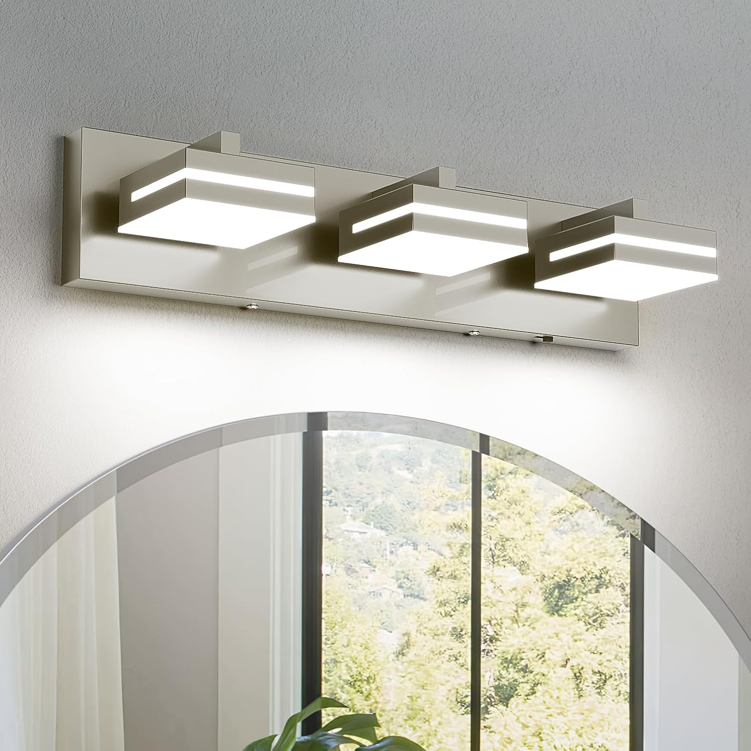 Joossnwell Brushed Nickel Vanity Lights for Bathroom Light Fixtures (3-Light, 19.69-Inch) Dimmable 5CCT Modern Bath Lighing Fixture Over Mirror LED Vanity Lighting Brushed Nickel-Dimmable 3 Light-5 Color Temperature