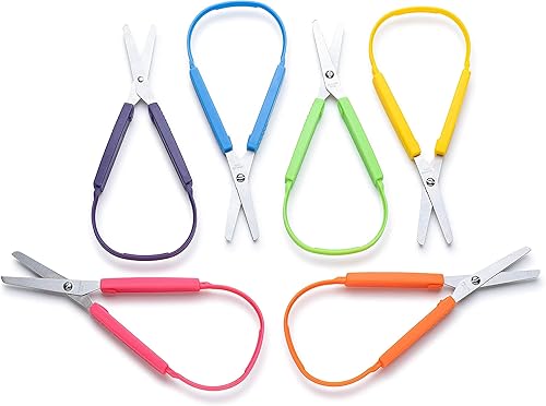 Miniatura 7 de Special Supplies Tijeras de bucle para adolescentes y adultos de 8 pulgadas (paquete de 6) con bucles coloridos, diseño adaptativo, soporte derecho
