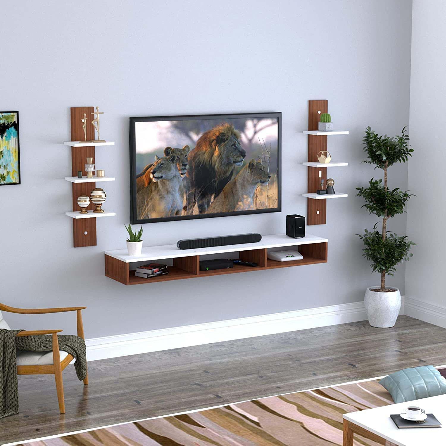 Anikaa Crystal Engineered Wood Wall Mount TV Unit/TV Stand/TV Cabinet/TV Entertainment Unit (Walnut/White)(Ideal for 42.52 Inch)(D.I.Y) (B08635ZX4S) Amazon Price History, Amazon Price Tracker