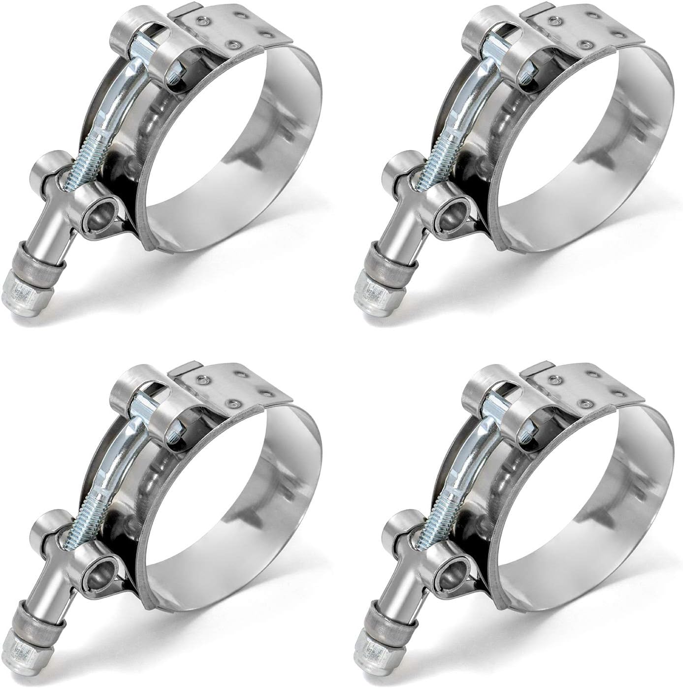 QWORK 1.75" T-Bolt Hose Clamp Stainless Steel, Working Range 51mm - 57mm for 1.75" Hose ID, Turbo Intake Intercooler Hose Clamp, 4 Pack