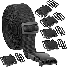QWORK® 1.5 Inch Nylon Webbing Strap Kit - 11 Yards with 10 Plastic Buckles & Tri-Glide Slides for DIY Luggage, Bag, Backpack Repair (3.8cmx10m Strap)