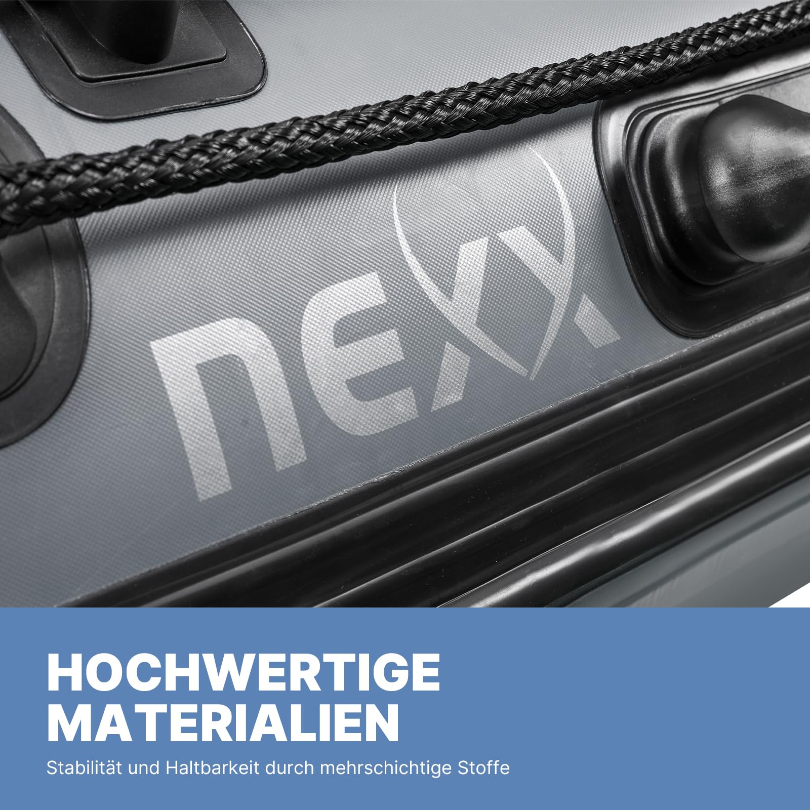 Professionelles Sportboot, Schlauchboot Anglerboot, NEXX 330cm mit Luftboden - Angelboot mit Tragetasche, hellgrau - inkl. 2 Paddel und Reperatur Kit