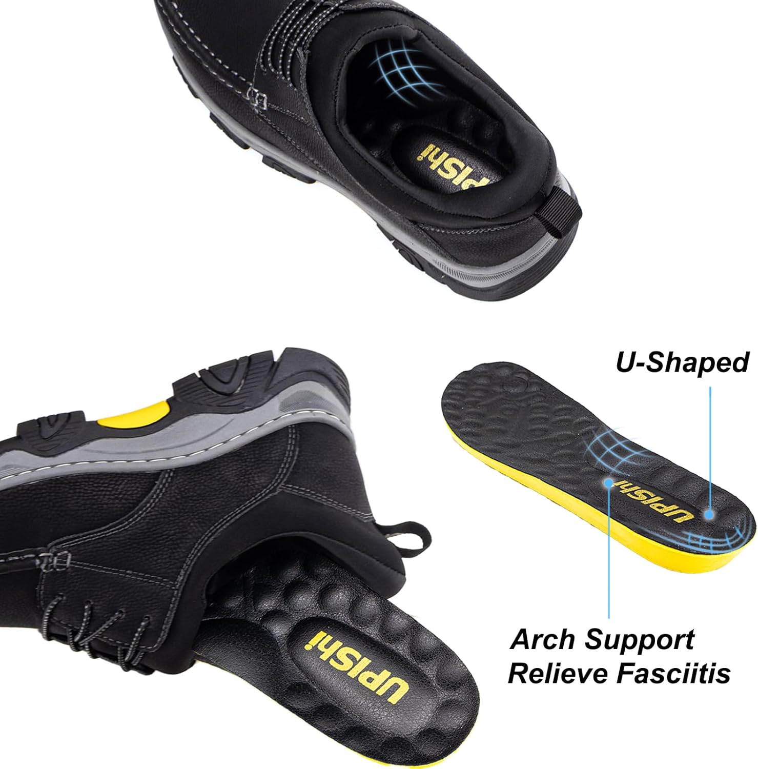 UPIShi Men's Slip On Hands Free Leather Walking Loafers Slip-Ins Casual Dress Work Office Business Outdoor Cushioning Shoes - Image 3