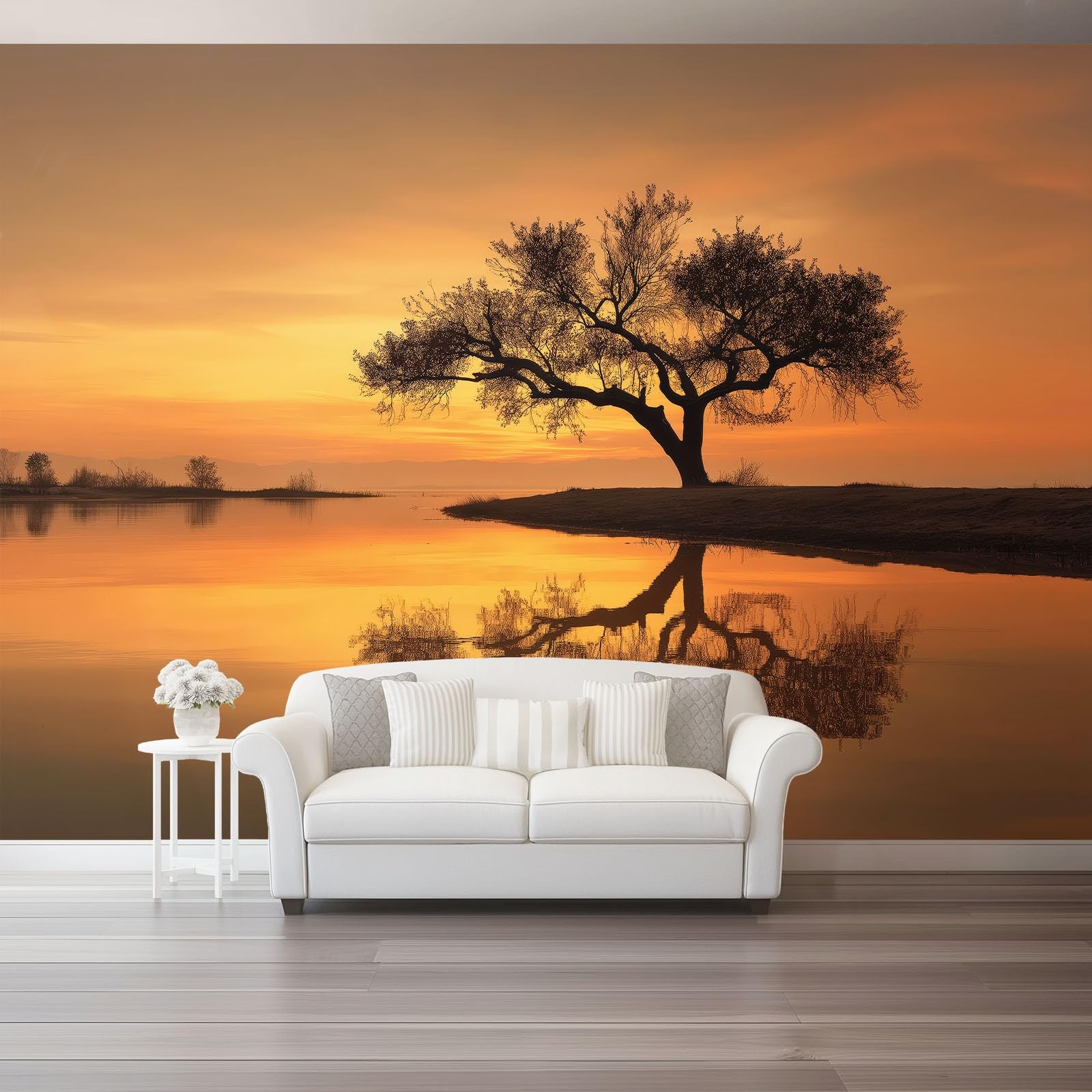 Fototapeta natura tapeta ścienna plakat pomarańczowy drzewa jezioro zdjęcie do sypialni salonu TV ściana 300 x 210 cm